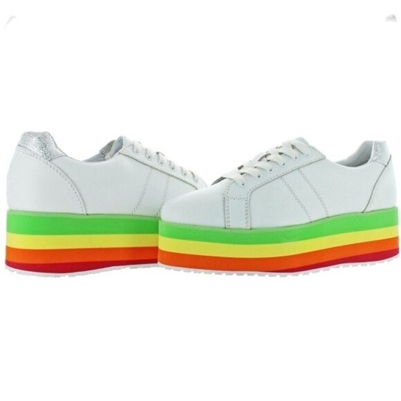 Very Volatile Rainbow Stripe Leather Platform Sneakers - Picture 2 of 13